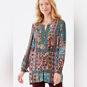 J.Jill Patchwork-print Button-front Tunic S